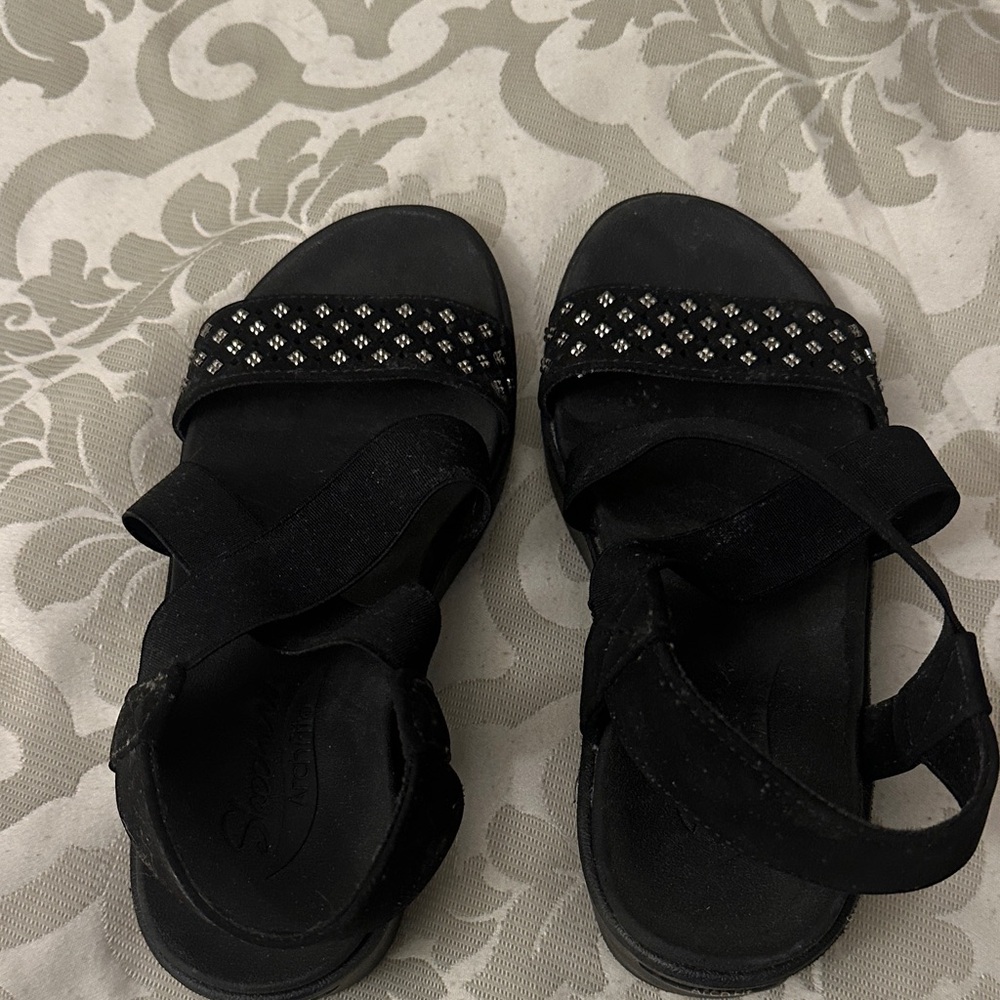 Skechers Black Crystal-Embellished Strappy Sandals